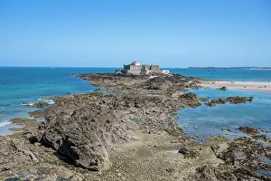 Brittany Prints: View of a small fortress surrounded by water