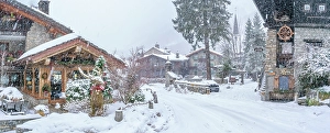Cabin Prints: View of snow covered wooden houses in Entreves in winter