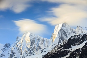Soglio Prints: View of snowy peaks Badile and Cengalo in spring, Maloja, Bregaglia Valley, Engadine