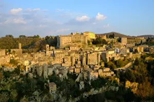Maremma Prints: View of Sorano seen from Etruscan rock settlement of San Rocco, Maremma, Grosseto