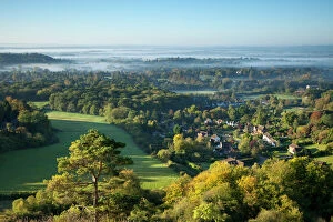 Autumn Gallery: View south from Colley Hill on a misty autumn morning, Reigate, Surrey Hills