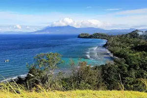 North Sulawesi Prints: View south to Paal Beach and Tangkoko Nature Reserve beyond from Pulisan Resort and beach below