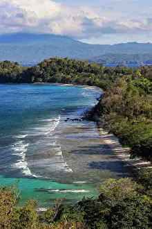 North Sulawesi Prints: View south to Paal Beach and Tangkoko Nature Reserve beyond from Pulisan Resort and beach below