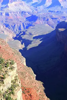 Overlook Prints: View from South Rim showing the Grand Canyon with rock formations and shadows in Arizona