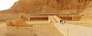 2 People Prints: View of sphinx and Mortuary Temple of Hatshepsut