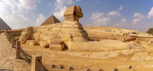 Monumental Prints: View of the Sphinx at the Pyramids of Giza on a sunny day, Giza, Cairo, Egypt, Africa