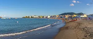 Seaside Town Prints: View of Spiaggia di San Pietro beach in Porto d'Ischia (Port of Ischia)