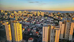 Homes Prints: View of Split, Croatia at sunset showing buildings and coastal landscape