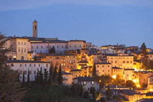 View of Spoleto at dusk, Umbria, Italy, Europe