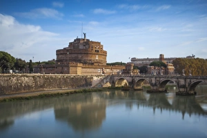 River Tiber Prints: View of St. Angelo bridge over the River Tiber, and Castle St. Angelo (Hadrians Mausoleum)