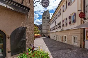 Cafes Prints: View of St. Hippolyte Church and Stadtplatz in Zell am See on a sunny day