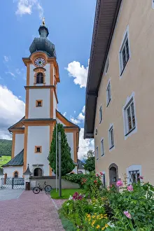 Streetscape Prints: View of St. Leonhard Church in Mittersill on a sunny day, Salzburg, Austria, Europe