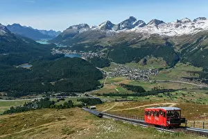Moritz Prints: View of St. Moritz, Celerina and the Engadin lakes from top of Muottas Muragl
