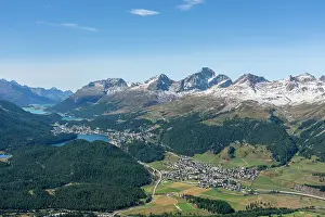 Moritz Prints: View of St. Moritz, Celerina and the Engadin lakes from top of Muottas Muragl