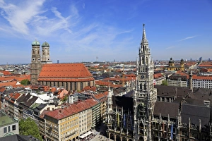 New Town Hall Prints: View from St. Peters Church down to Marienplatz Square, City Hall and Church of Our Lady
