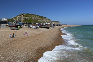 Hastings Prints: View over the Stade and East Hill, Hastings, East Sussex, England, United Kingdom, Europe