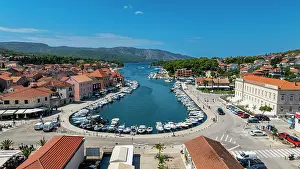 Streets Prints: View of Stari Grad old town and harbor in Hvar Croatia from above