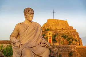 Corfu Prints: View of Statue of Guilford and Old Fortress of Corfu