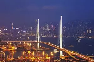 Images Dated 21st August 2010: View of Stonecutters Bridge with Hong Kong Island skyline in background