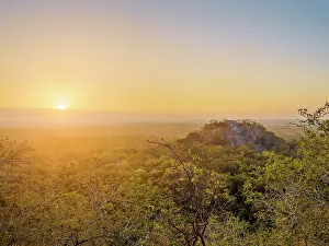 Campeche Prints: View towards Structure I at sunrise, Calakmul Archaeological Site, Campeche State, Mexico