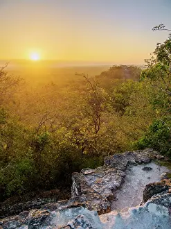 Destinations Prints: View towards Structure I at sunrise, Calakmul Archaeological Site, Campeche State, Mexico