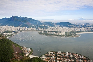 View from Sugar Loaf Mountain of Botafogo Bay and Chirst The Redeemer Statue atop Cocovado View from Sugar Loaf Mountain of Botafogo Bay and Chirst The Redeemer Statue atop Cocovado