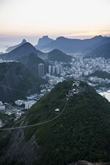 Sugarloaf Prints: View from the Sugarloaf and the famous cable car at sunset