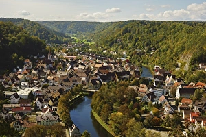 High Angles Prints: View of Sulz am Neckar, Neckartal, Schwarzwald-Baar, Baden-Wurttemberg, Germany, Europe