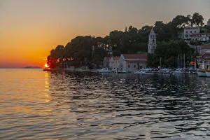 Croatian Prints: View of sunset in Cavtat on the Adriatic Sea, Cavtat, Dubrovnik Riviera, Croatia, Europe