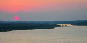 Miguel Prints: View of sunset over Lake Peten Itza from Mirador Rey Canek in San Miguel Flores