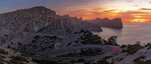 Road Trip Prints: View of sunset and road leading to Cap Formentor