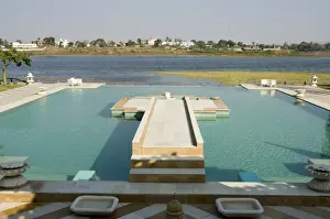 View of swimming pool at Udai Vilas Palace now a heritage hotel
