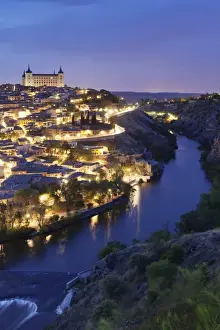 Castilla La Mancha Prints: View over Tajo River at Alcazar, UNESCO World Heritage Site, Toledo, Castilla-La Mancha