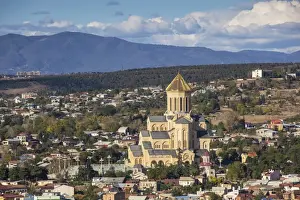View of Taminda Sameba Cathedral (Holy Trinity Cathedral), the biggest Orthodox Cathedral in the Caucasus, Tbilisi, Georgia, Caucasus, Central Asia, Asia