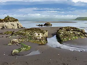 Pools Prints: View from Tanaga Bay showing rocky coastline and distant land in Aleutian Islands Alaska