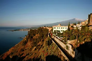 Mount Etna Prints: View over Taormina and Mount Etna, Sicily, Italy, Mediterranean, Europe