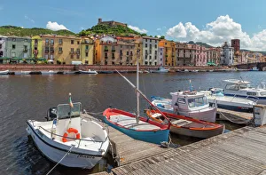 View over Temo River of Bosa and Malaspina castle, Oristano district, Sardinia, Italy, Mediterranean, Europe
