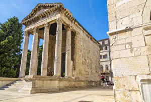 View of Temple of Augustus in Forum Square, Pula, Istria County, Croatia, Adriatic