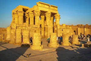 Mythology Prints: View of the Temple of Horus during golden hour, Edfu, Egypt, North Africa, Africa