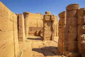 Mythology Prints: View of the Temple of Horus on a sunny day, Edfu, Egypt, North Africa, Africa