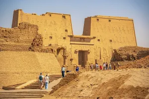 Egyptology Prints: View of the Temple of Horus on a sunny day, Edfu, Egypt, North Africa, Africa
