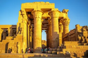 Palaces Prints: View of the Temple of Horus at sunset, Edfu, Egypt, North Africa, Africa