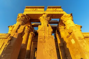 Pillars Prints: View of the Temple of Horus at sunset, Edfu, Egypt, North Africa, Africa
