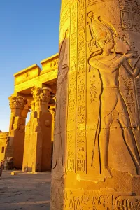 Pillars Prints: View of the Temple of Horus at sunset, Edfu, Egypt, North Africa, Africa