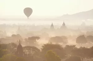 Ethereal Gallery: View over the temples of Bagan swathed in early morning mist
