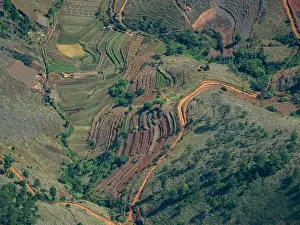 Altitude Prints: View of terraced farmland during charter flight over Madagascar