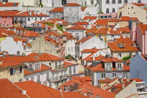 Alfama Prints: View of terrakotta rooftops in Alfama, Alfama District, Lisbon, Portugal, Europe