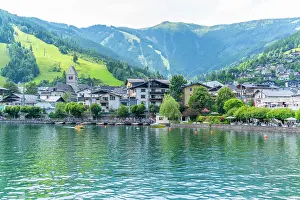 Cruise Prints: View of the the town and Lake Zell from cruise boat on a sunny day