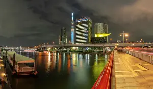 Asakusa Prints: View of Tokyo Skytree, Azuma Bridge and Sumida River at night