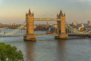Bascule Bridge Prints: View of Tower Bridge and River Thames from Cheval Three Quays at sunset, London, England